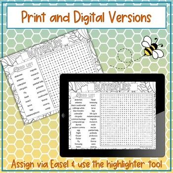 Butterflies Word Search Puzzle Activity By Busy Bee Puzzles TPT