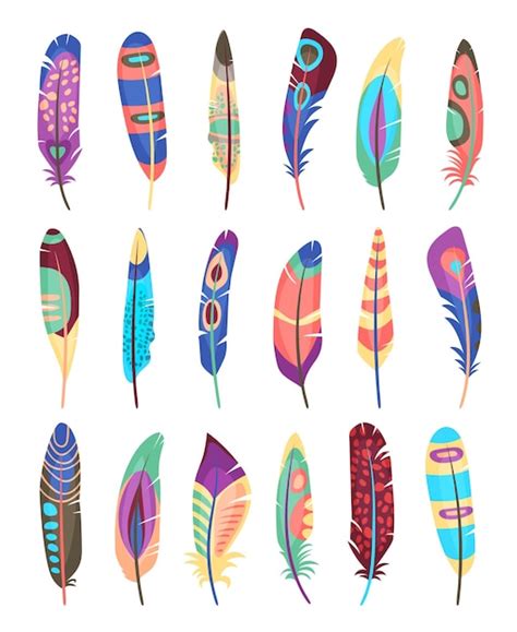 Conjunto de plumas de colores vectoriales plumas de pájaro pintadas