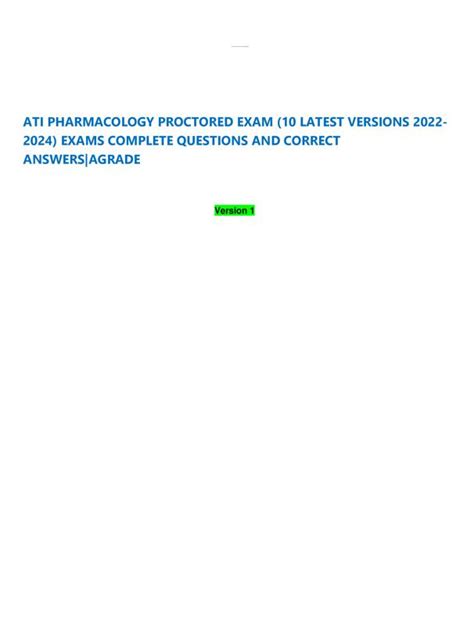 ATI PHARMACOLOGY PROCTORED EXAM 10 LATEST VERSIONS 2022 2024 EXAMS