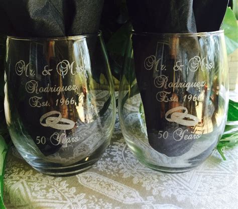 Set Of 2 Personalized Etched Stemless Wine Glasses Anniversary T Favor Large 21oz Size Ri