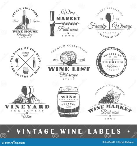 Set Of Vintage Wine Labels Stock Vector Illustration Of Menu 66554616