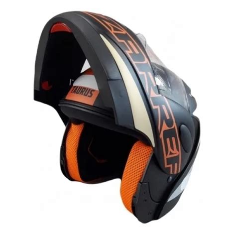 Capacete Taurus Articulado Zarref New Neon Preto Fosco Laranja