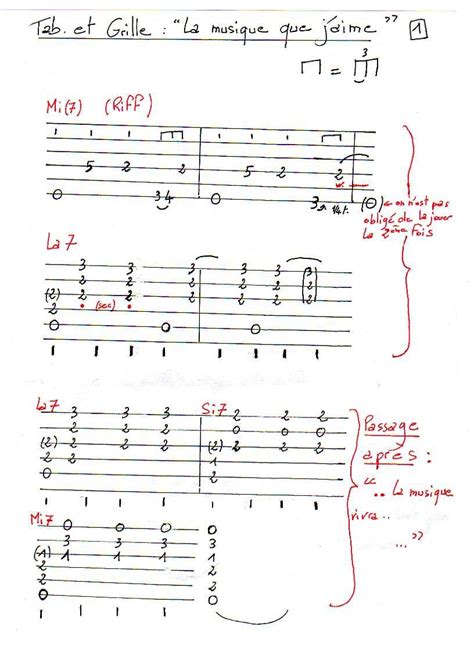 Les Notes De La Musique Que J Aime Musique Tablature Partition Guitare