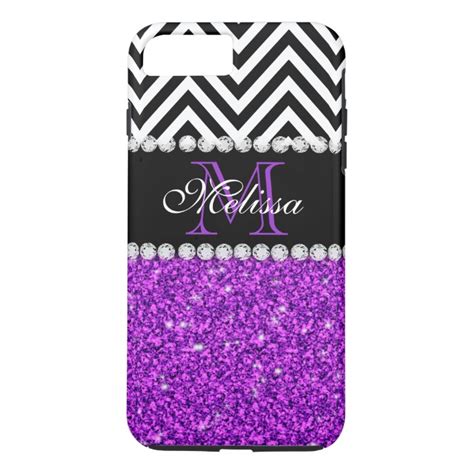 Save 20% Off | PURPLE GLITTER BLACK CHEVRON MONOGRAMMED iPhone 7 PLUS ...