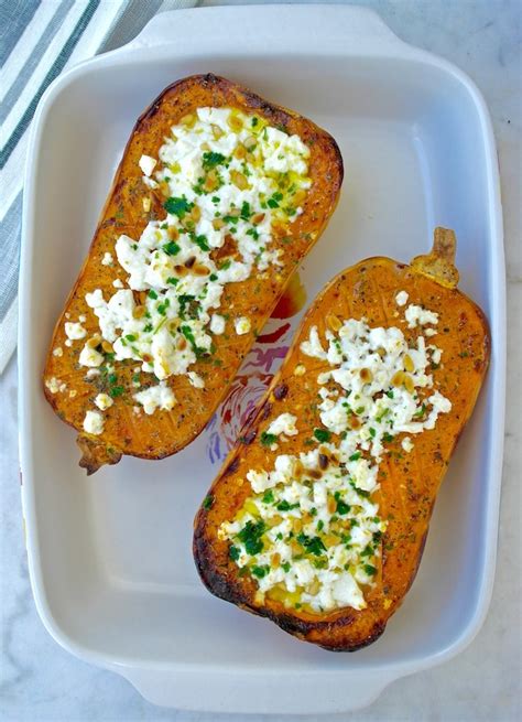 Baked Butternut Squash With Feta Olive Tomato