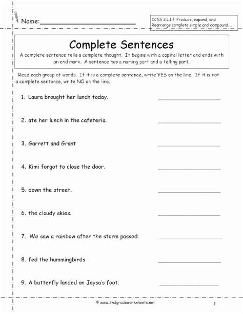 6th Grade Sentence Structure Worksheets