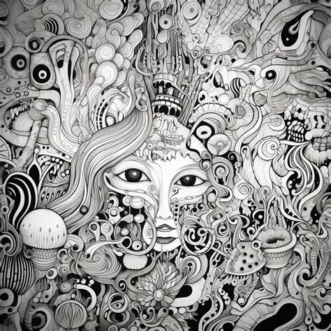 Psychedelic Trippy Adult Coloring Pages Grayscale 52 Digital Downloads Etsy