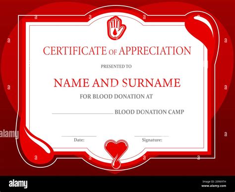 Blood donation charity certificate, donor day heart and helping hand ...