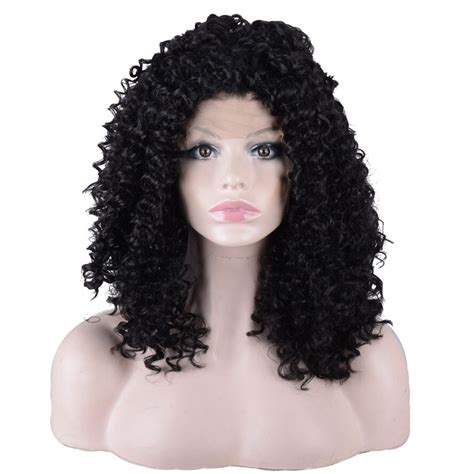 Strongbeauty Lace Front Wig Black Medium Length Deep Wave Hair