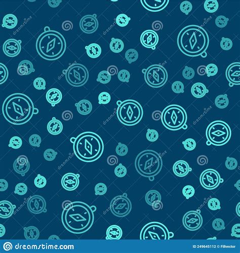 Green Line Compass Icon Isolated Seamless Pattern On Blue Background