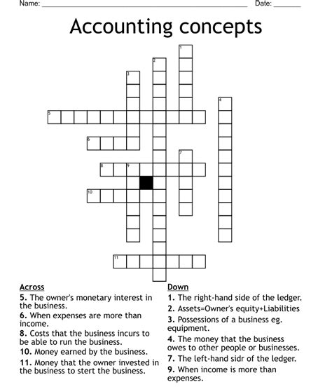 Accounting Concepts Crossword Wordmint