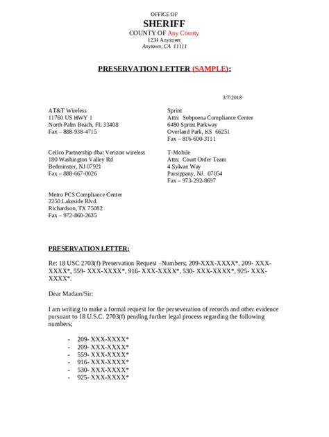 PRESERVATION LETTER SAMPLE Doc Template PdfFiller