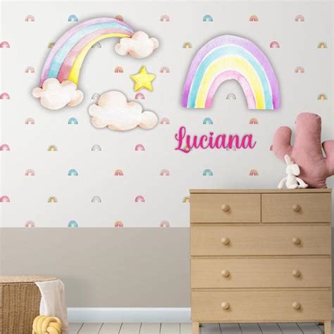 Arco Ris Mdf Recorte Kit Infantil Quadro Decorativo Nome