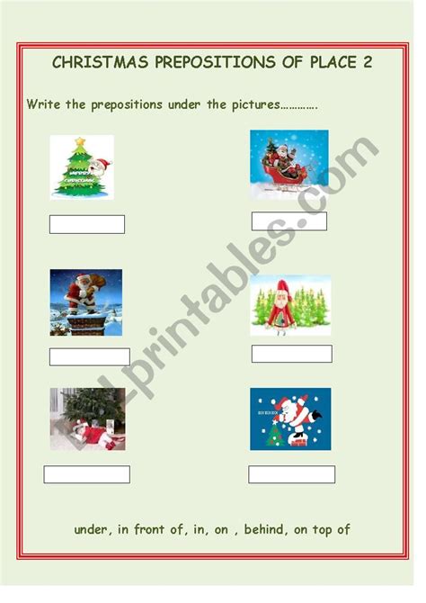 Christmas Prepositions Of Place Esl Worksheet By Bar1518