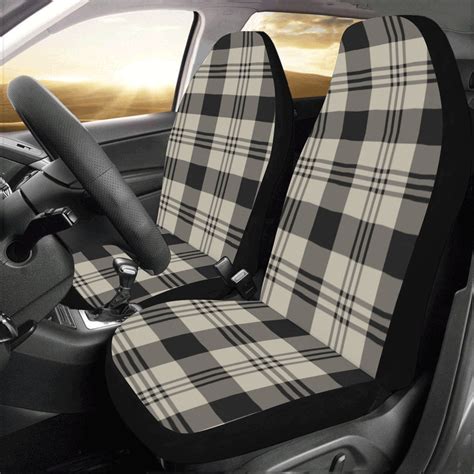 Buffalo Plaid Car Seat Covers 2 pc, Tartan Checks Black Beige Pattern ...