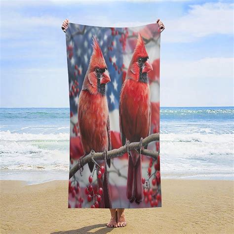 Amazon Masiledy Beach Towel Cardinals Sitting On The Branches With