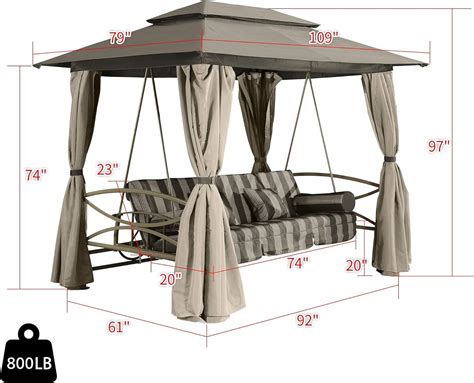 Buy PURPLE LEAF 3 Person Outdoor Patio Porch Swing Gazebo With Netting