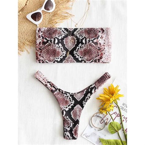 ZAFUL 2019 New Snakeskin Print Bandeau Bikini Sexy Women Thong Bikini