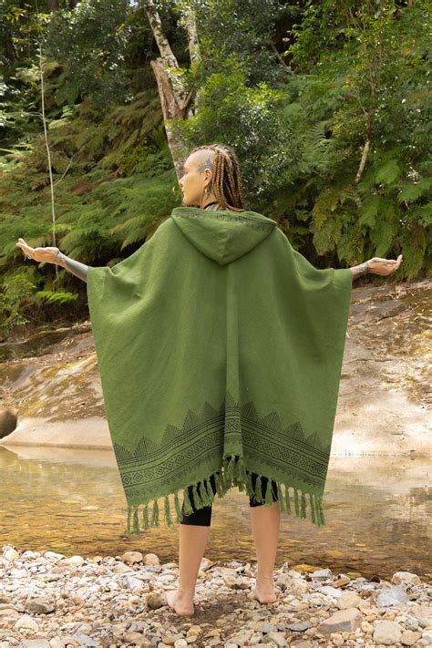 Anagami Hooded Kimono Sage Green Cape Poncho Robe Ajjaya