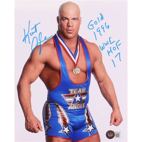 Kurt Angle Signed Wwe X Photo Inscribed Gold Wwe Hof