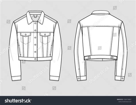 Stylish Denim Jacket Technical Sketch Vector 库存矢量图免版税1534774847