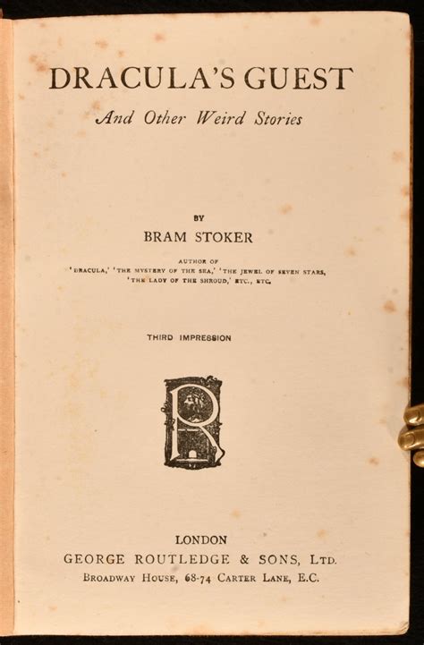 Dracula S Guest And Other Weird Stories By Bram Stoker Very Good Cloth