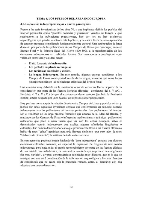 TEMA 4 LOS Pueblos DEL ÁREA Indoeuropea Historia de la Península