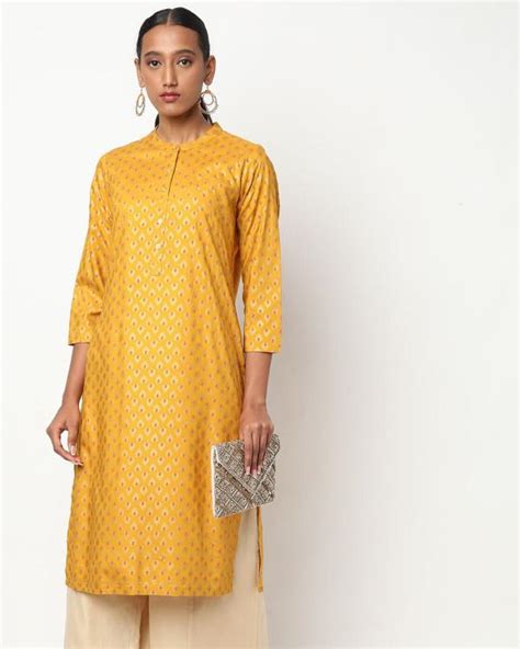 Floral Print Straight Kurta With Mandarin Collar JioMart