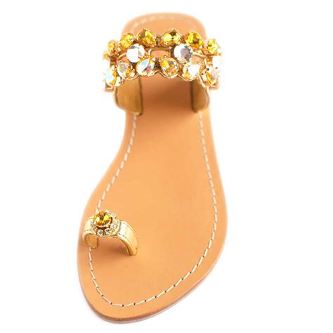 Womens Gold Rhinestone Flat Sandals Pasha Sandals