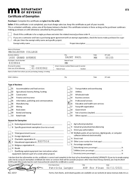 Fillable Online St3 Certificate Of Exemptionst3 Certificate Of Exemption Minnesotast3