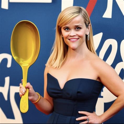 Reese Witherspoon Holding A Giant Spoon Rweirddalle