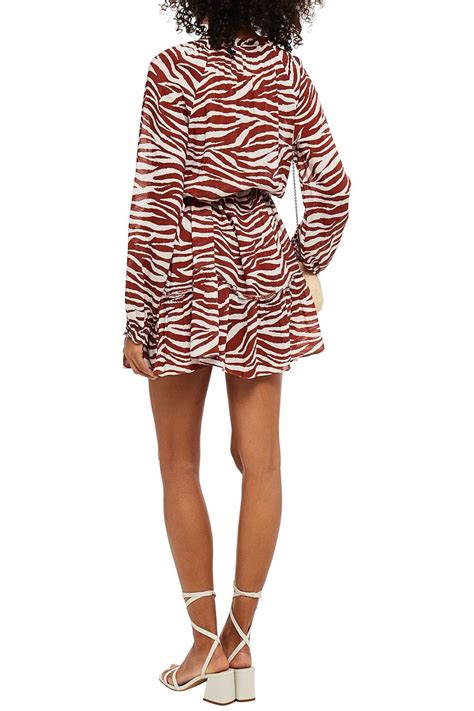 VERONICA BEARD Danica Tasseled Gathered Tiger Print Woven Mini Dress