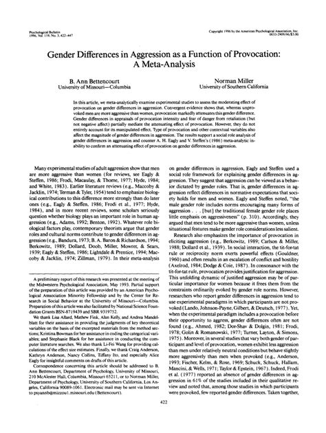 (PDF) Gender Differences in Aggression as a Function of Provocation: A ...