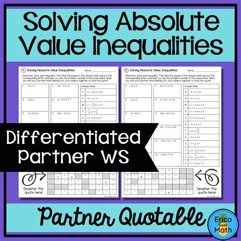 Solving Absolute Value Inequalities Differentiated Partner Worksheets Library