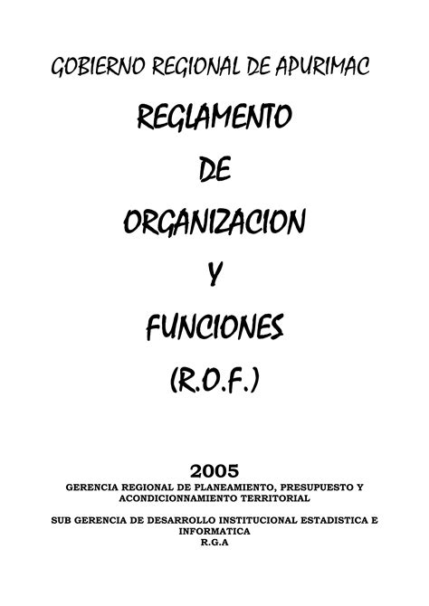 Reglamento De Organizaci N Y Funciones Rof Pdf