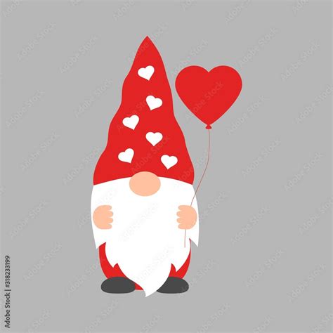 Cute Valentine Gnome With Heart Shaped Balloon Vector Illustration For