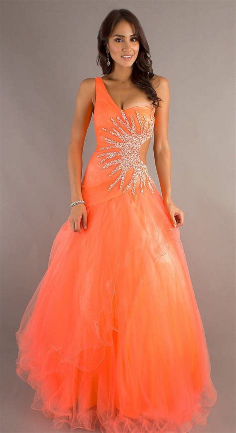 Orange Neon Cinderella Prom Gown Quinceanera Poofy Skirt One Strap 237