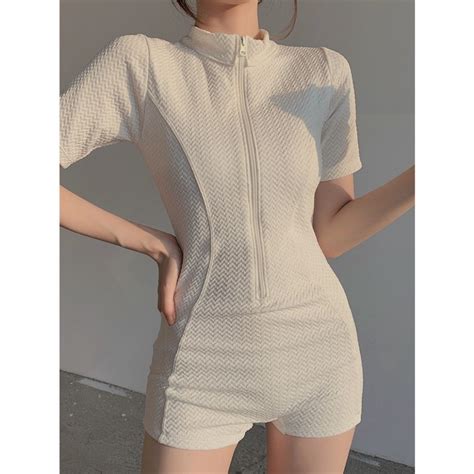 Set bộ bơi bikini liền thân mùa hè đùi áo có khóa kéo thiết kế thể thao