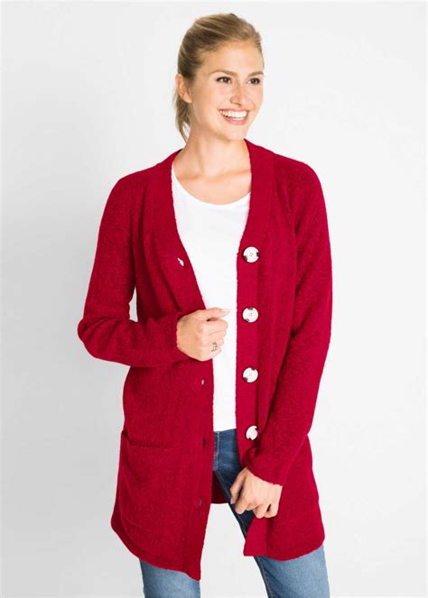 Bequeme Strickjacke Mit Knopfleiste Rot