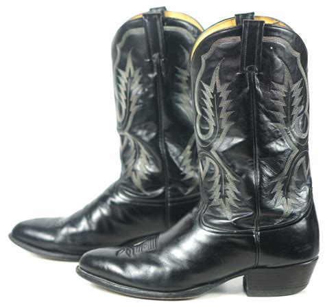 Tony Lama Cowboy Western Boots Black Leather Vintage US Texas Made Men ...