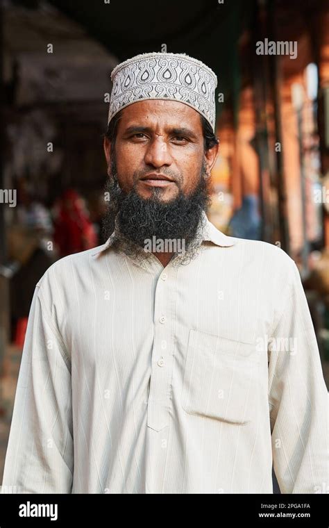 Jaipur Rajasthan India Portrait Of A Muslim Man In Front Of A