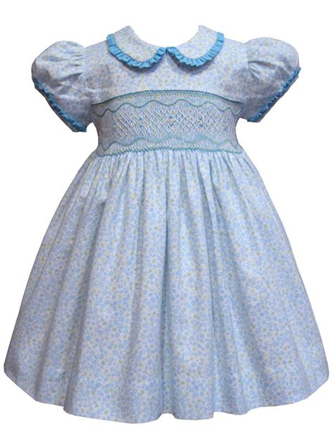 Blue Floral Fall Girls Smocked Dress