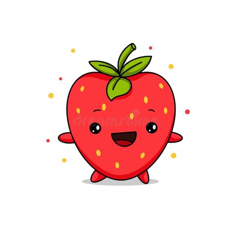 Kawaii Strawberry Cartoon Vector Illustration Cute Summer Berry Smiling For Logo Poster