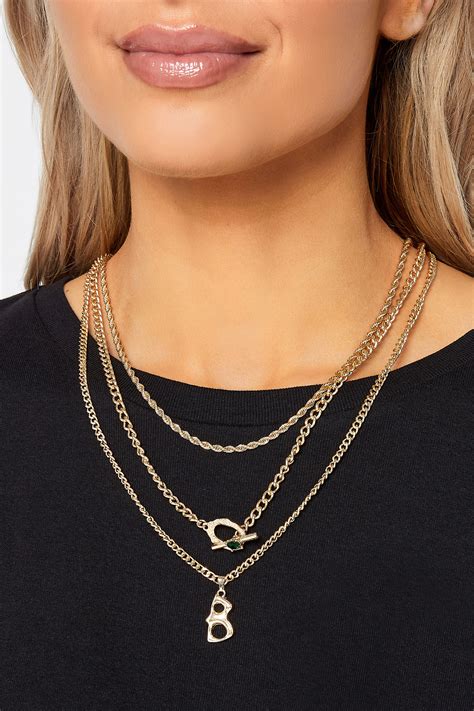 Gold Triple Layer Chain Necklace Yours Clothing