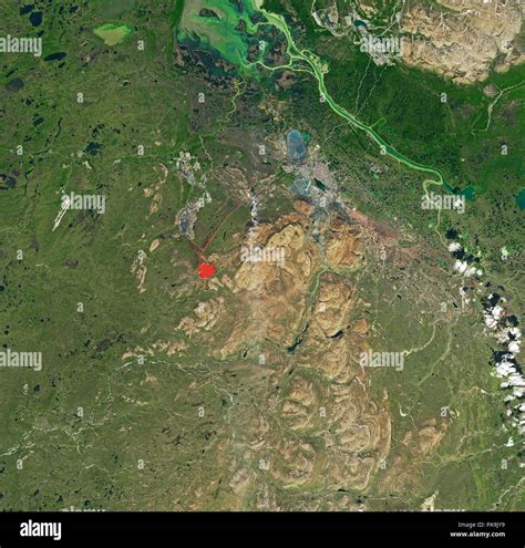 NASA satellite image of industrial pollution and landscape damage at ...