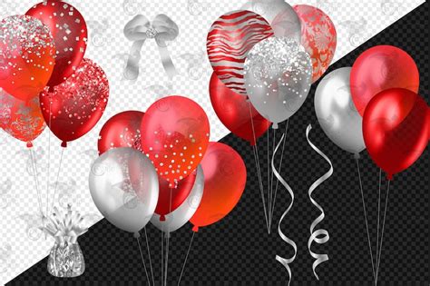 Red And Silver Balloons Clipart Glitter Balloon Png Digital Etsy