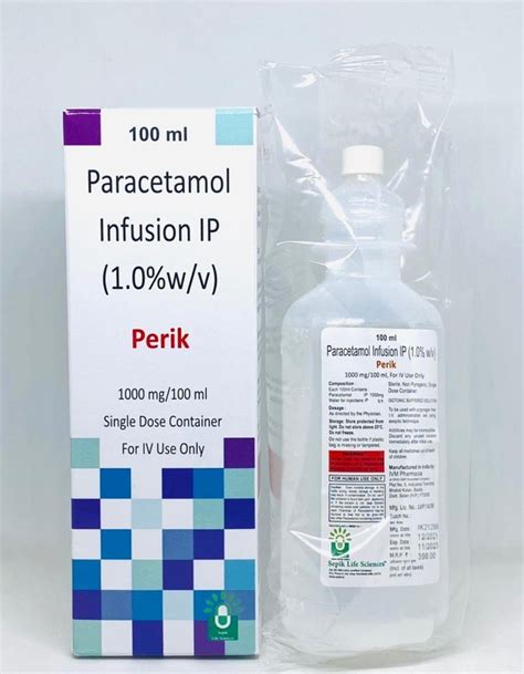 Perik Infusion Paracetamol Infusion Ip 1 0 W V 1000 Mg 100ml For