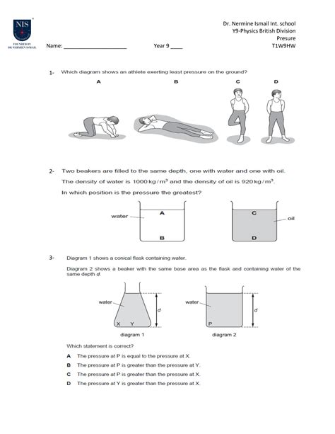 Solution Physics Cambridge Pre Igcse Core 0625 Pressure Worksheet