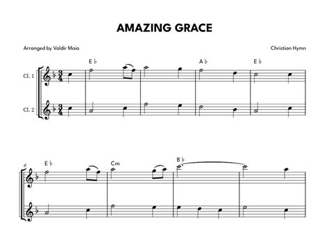 Amazing Grace Clarinet Duet Arr Valdir Maia Sheet Music