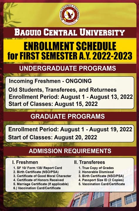 Enrollment Schedule For 1st Semester Ay 2022 2023 Baguio Central